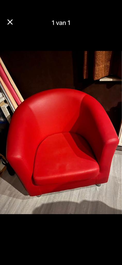 Rode lederen kuipzetel, Huis en Inrichting, Fauteuils, Ophalen, Zo goed als nieuw