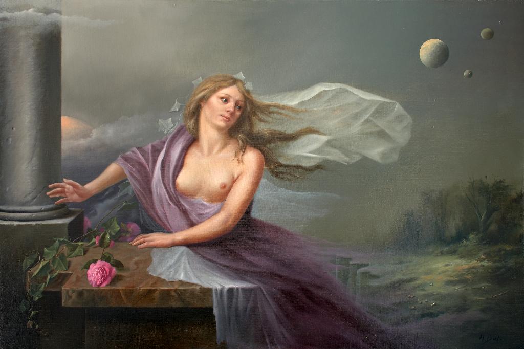Schilderij Hilaire Bals - De Overgang tussen Werelden, Antiek en Kunst, Ophalen
