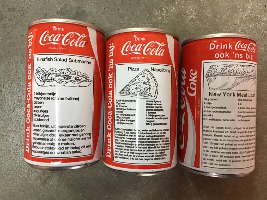 Coca-Cola blikjes Nederlandse reeks 3st drink cola ook eens, Verzenden, Gebruikt, Verpakking