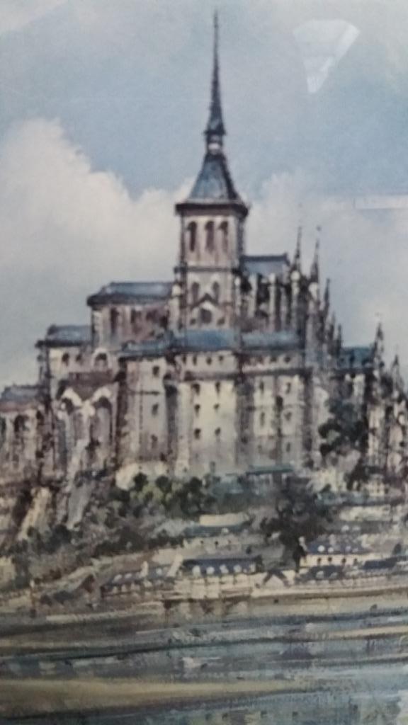 GRATIS Print van aquarel van Maurice Legendre-Mont St Michel, Ophalen, Gelezen, Schilder- en Tekenkunst