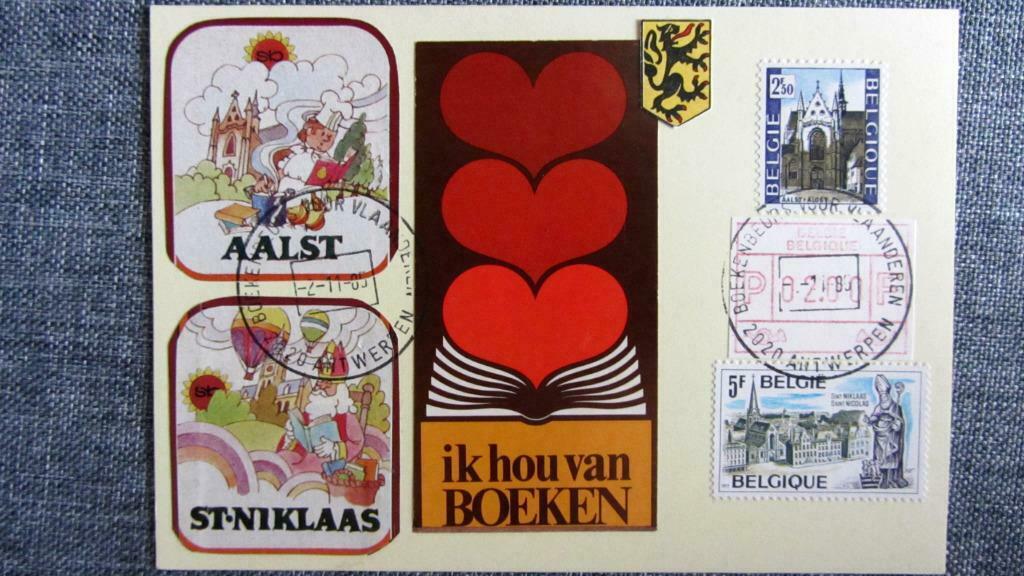 FIRST DAY OP KAART- BOEKENBEURS ANTWERPEN-  BELGIË, Ophalen of Verzenden, Gestempeld, Overige thema's