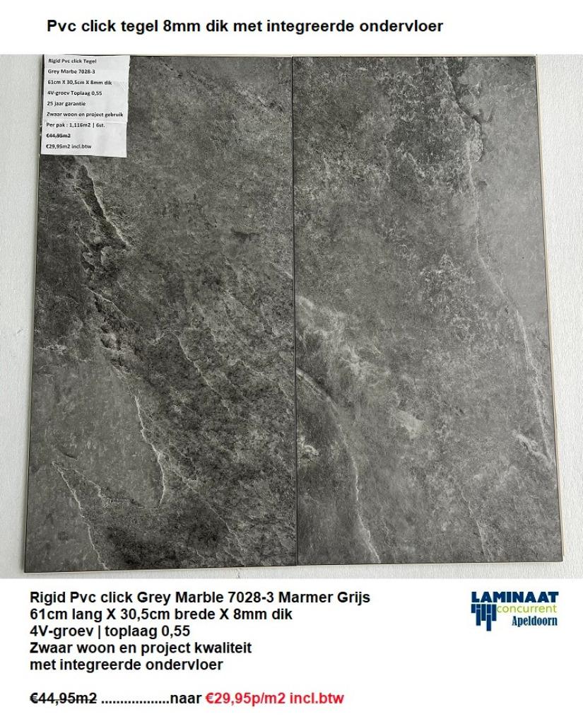8mm dik Pvc click Marmer Grijs met integreerde ondervloer, Huis en Inrichting, 75 m² of meer, Nieuw, Pvc click 8mm dik grijs met integreerde ondervloer