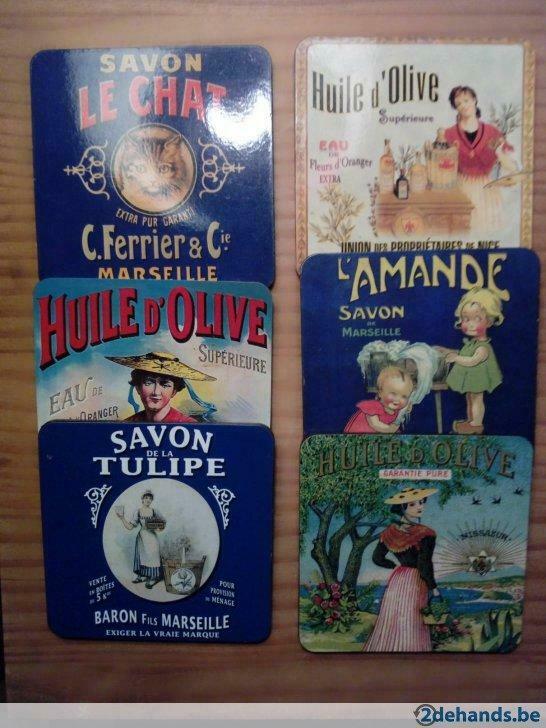 1 set 6 st retro motief onderleggers "' La France'', Verzenden, Gebruikt
