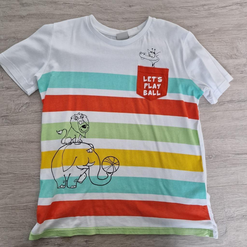 Wit gelijnd T-shirt dieren LC Waikiki 140 - 146, Garçon, Enlèvement ou Envoi, Chemise ou À manches longues, Lc waikiki