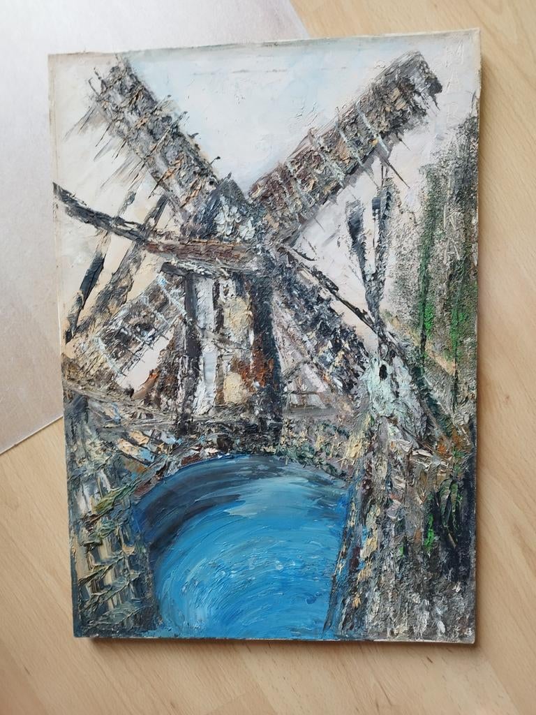 Peinture moulin à vent Maraika 50 X 35 cm, Antiquités & Art, Art | Peinture | Classique, Enlèvement