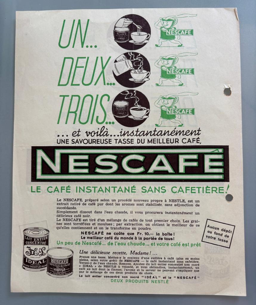 facture ancienne NESCAFE Nestlé Nescafé flyer 1938 publicité, Collections, Marques & Objets publicitaires, Envoi