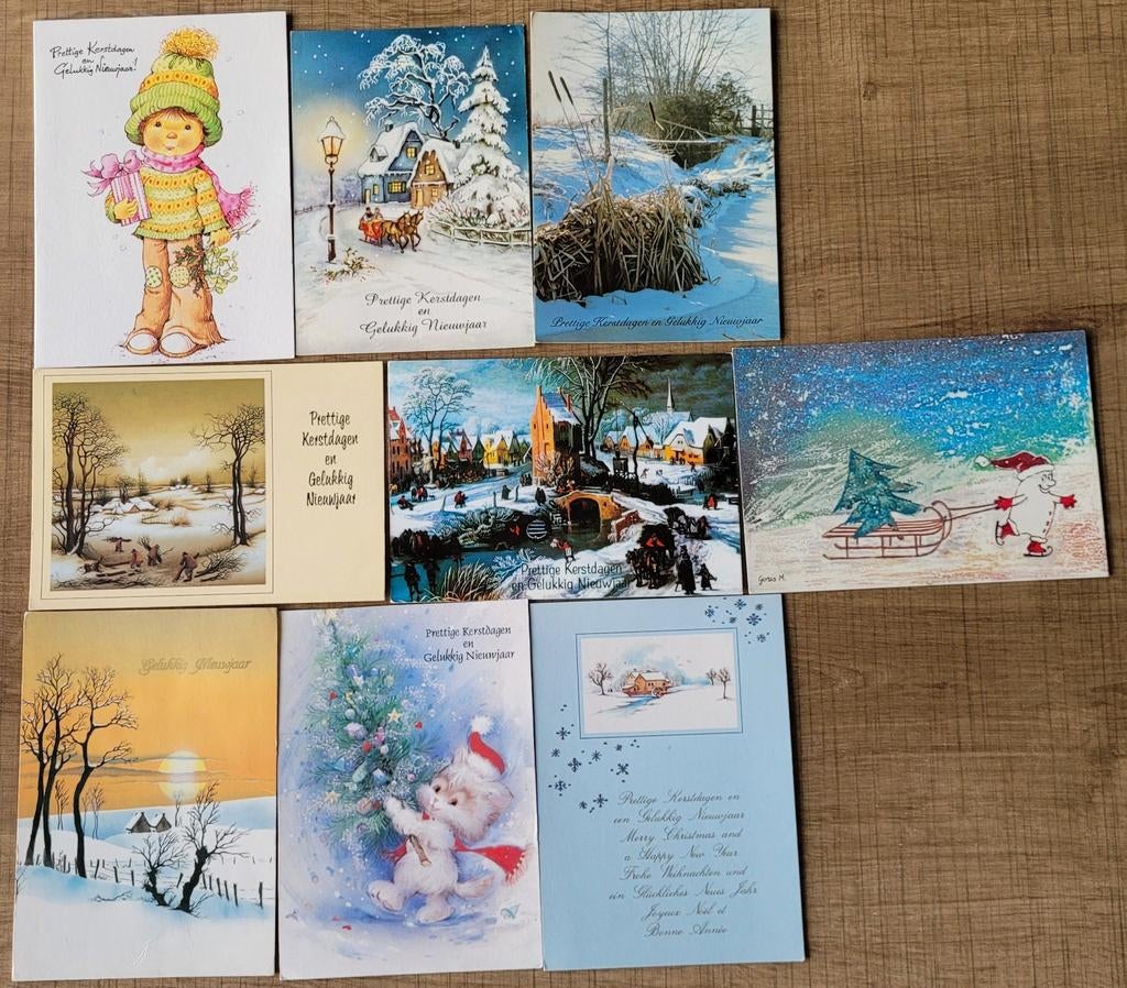 9 oude postkaarten: Kerst en Nieuwjaar (jaren '90), Ophalen of Verzenden, 1980 tot heden, Gelopen, Feest(dag)