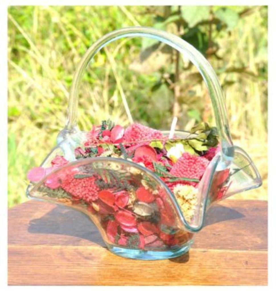 § ancien panier en verre carré avec pot pourri, Enlèvement ou Envoi