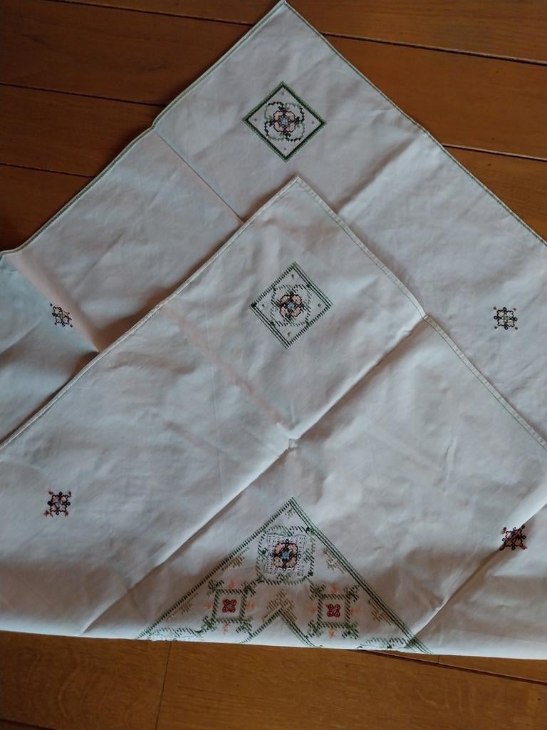 Theetafellaken geborduurd in kruisjessteek handwerk, Ophalen of Verzenden, Zo goed als nieuw