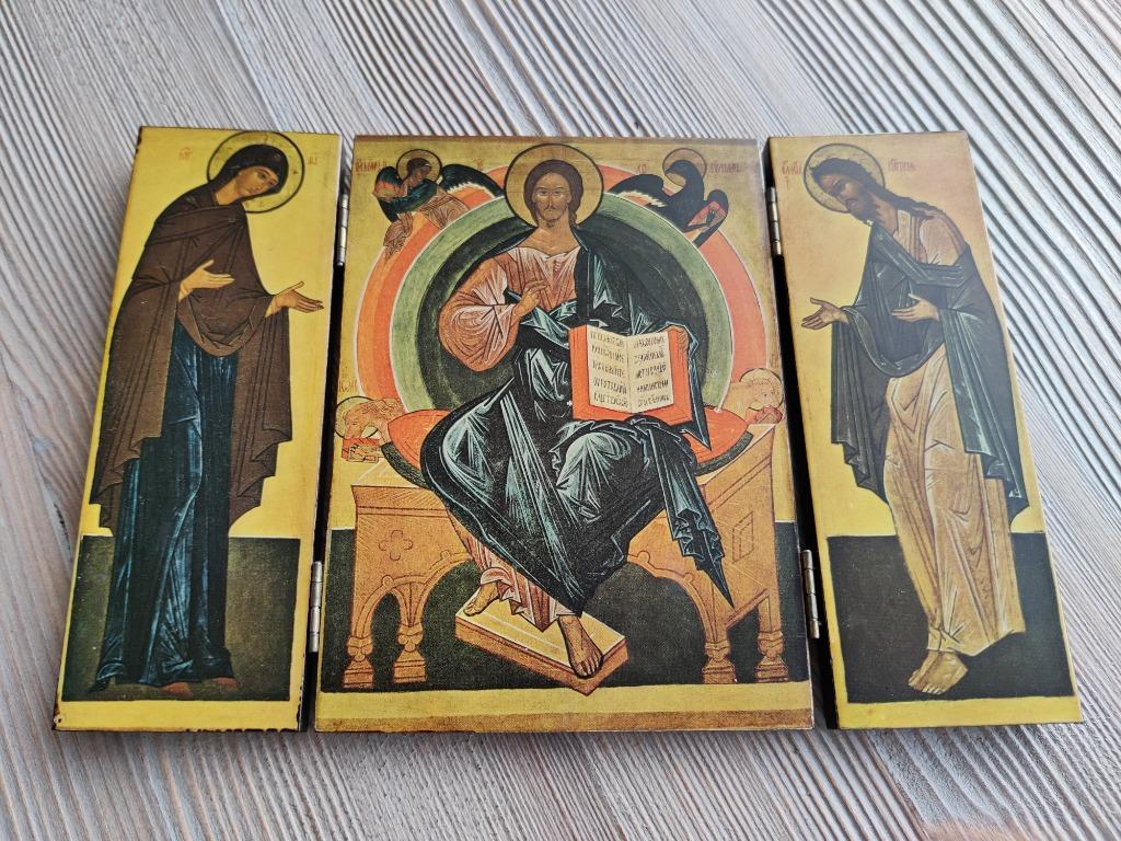 Russische icoon Dëesis Novgorod 15e eeuw - Replica, Antiek en Kunst, Ophalen of Verzenden