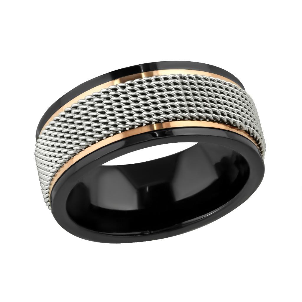 Bague pour homme en acier à mailles tricolores - 10 mm, Neuf, Fer ou Acier, Homme, 20 ou plus grands