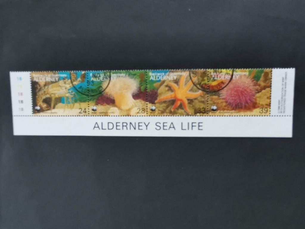 Alderney 1993 - onderwaterfauna, langoust, zeester, zeeëgel, Ophalen of Verzenden, Gestempeld