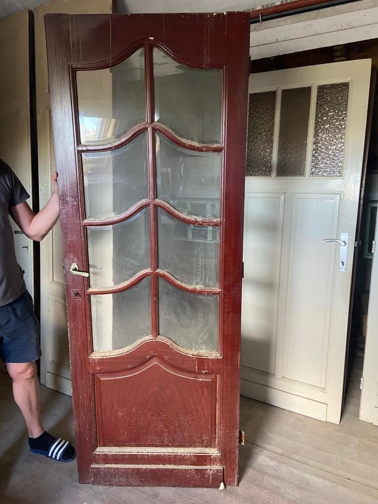 Oude massieve binnendeur met glas, Enlèvement, Utilisé, Verre, Porte intérieure