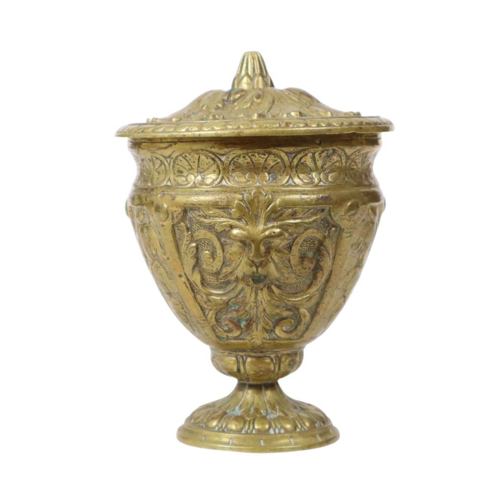 Oude Messing Beker met Deksel Mythisch Figuur 14cm, Antiek en Kunst, Ophalen of Verzenden, Koper