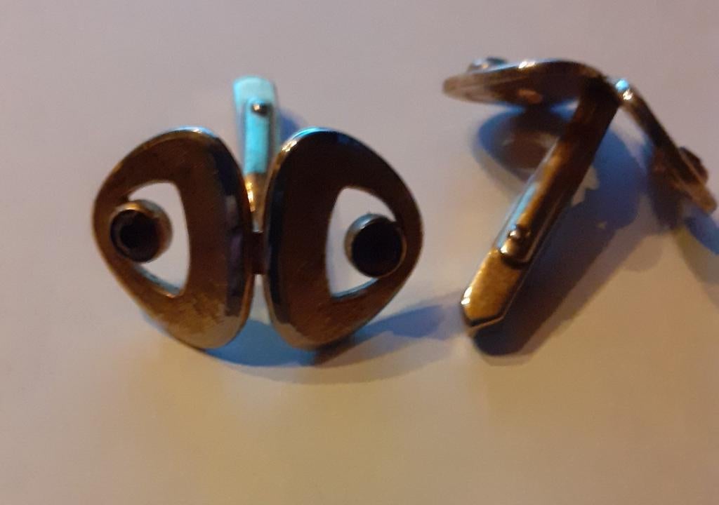 paire boutons de manchette doré avec pierre (x2014), Bijoux, Sacs & Beauté, Boutons de manchette, Enlèvement ou Envoi, Utilisé