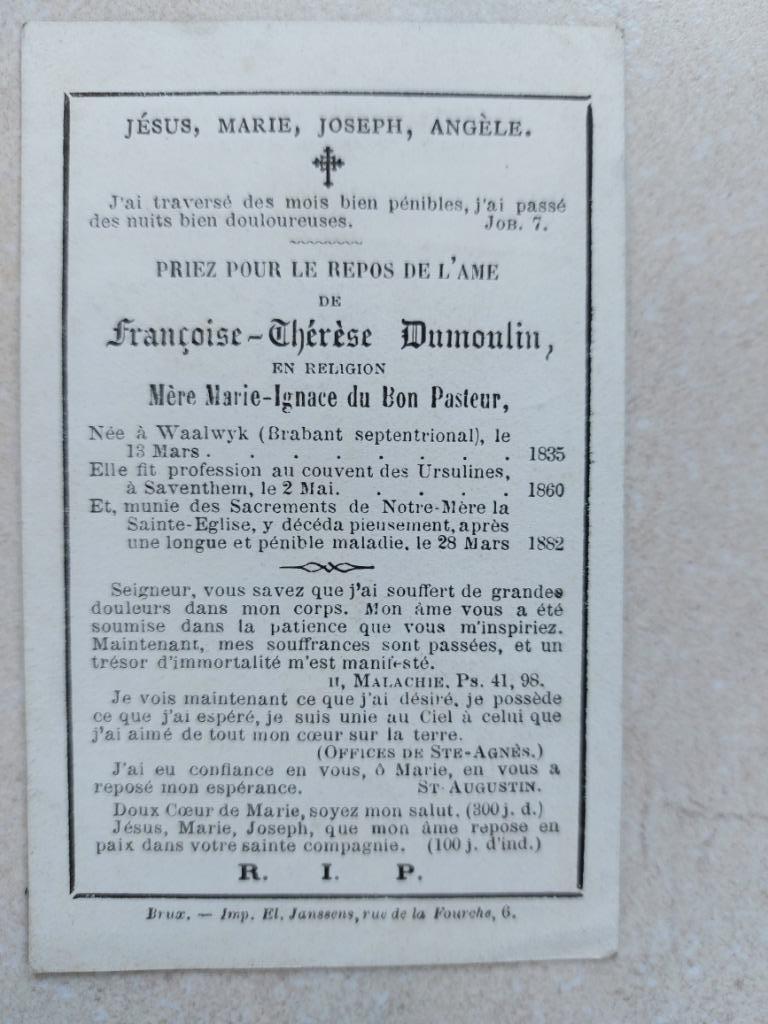 oud doodsprentje kloosterlinge 1835-1882, Envoi
