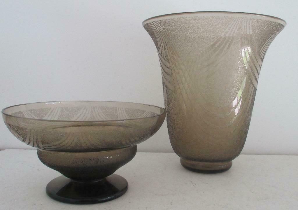 TWEE acid etched art deco vazen Schneider 5, Verzenden