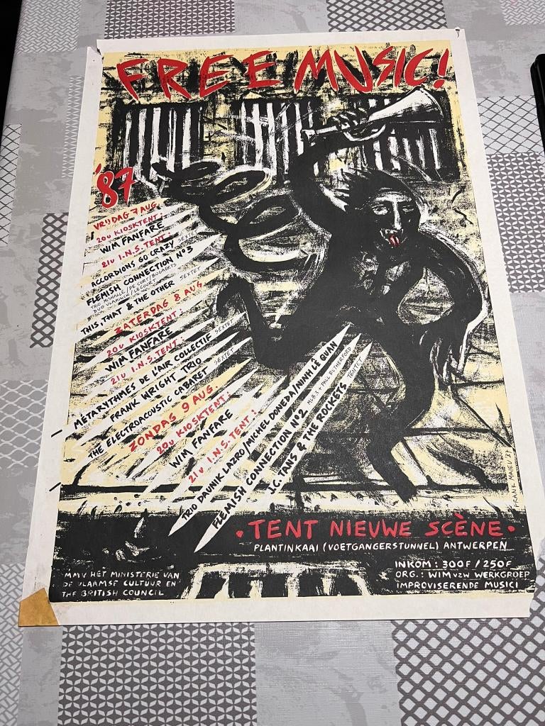 Vintage Poster Free Music '87 Tent Nieuwe Scene, Verzamelen, Deurposter of groter, Ophalen of Verzenden, Muziek, Rechthoekig Staand