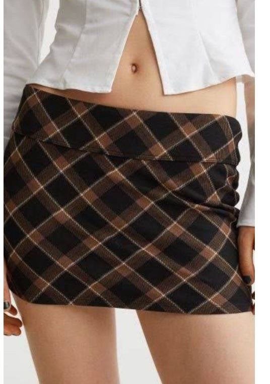Rok stoere minirok met ruitjes Y2K stijl H&M Divided XS, Neuf, Enlèvement ou Envoi, Au-dessus du genou, Brun