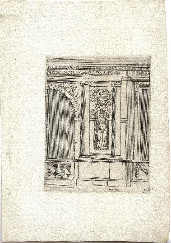 Jean Le Pautre ets "Muursculptuur-Douze Pieds", Ophalen, Ets, Architectuur, 1600 - 1699