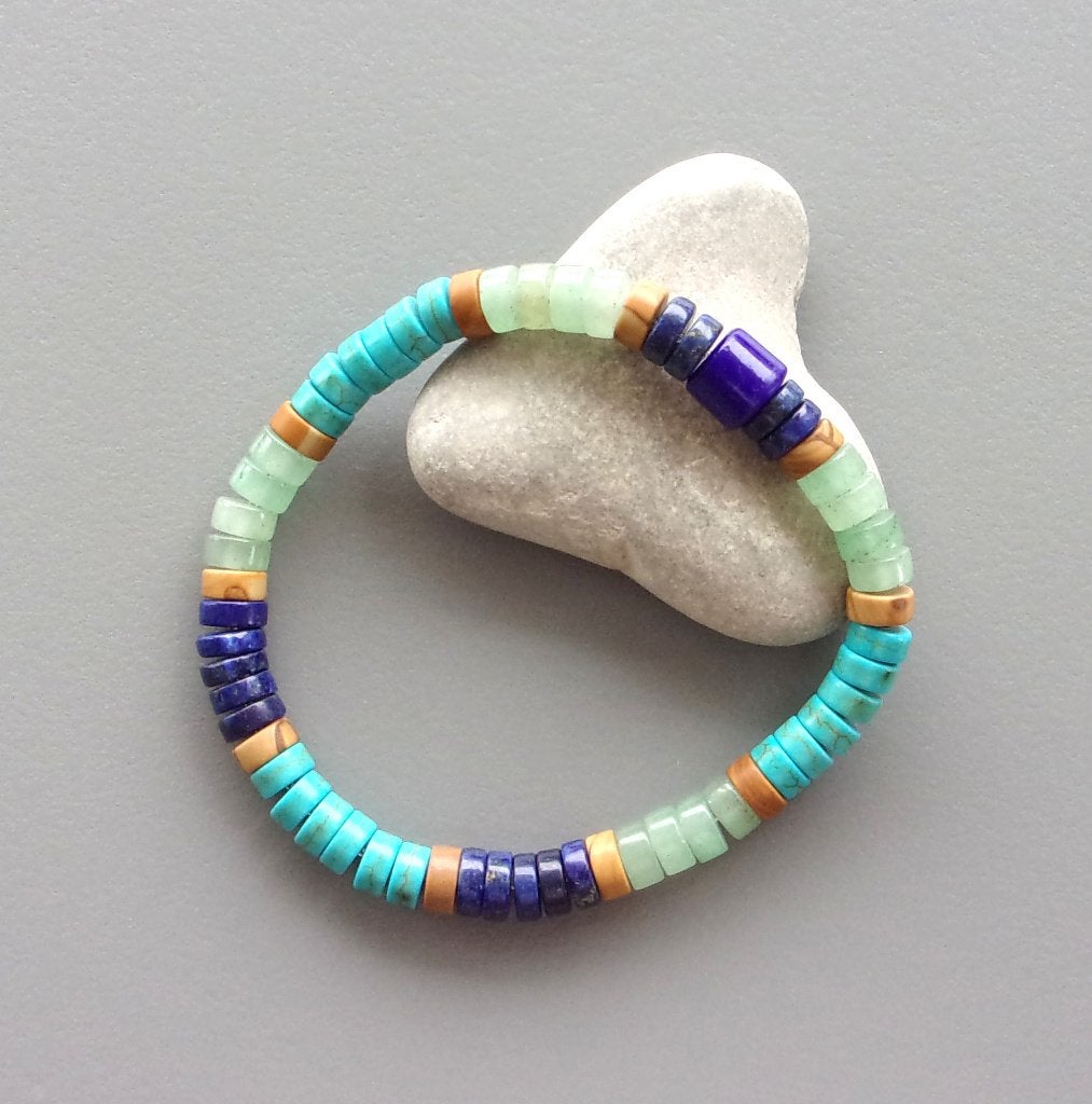 Indiaanse armband voor dames of heren lapis howliet turkoois, Handtassen en Accessoires, Armbanden, Met bedels of kralen, Blauw
