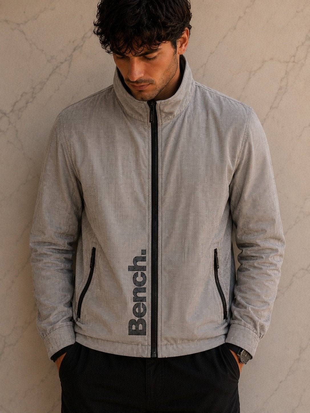 Veste Bench | Gris Chiné | Micro Carreaux | Logo Bench | Y2K, Vêtements | Hommes, Enlèvement ou Envoi