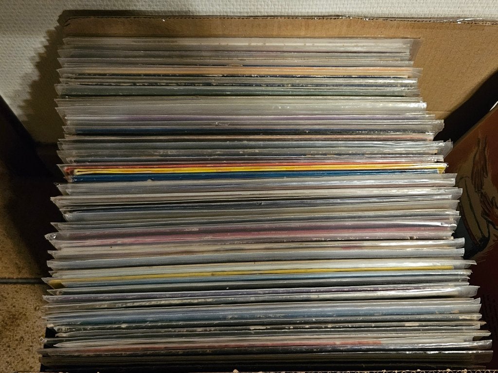 80 vinylplaten + 114 beschermingshoezen, Ophalen, Gebruikt, LP