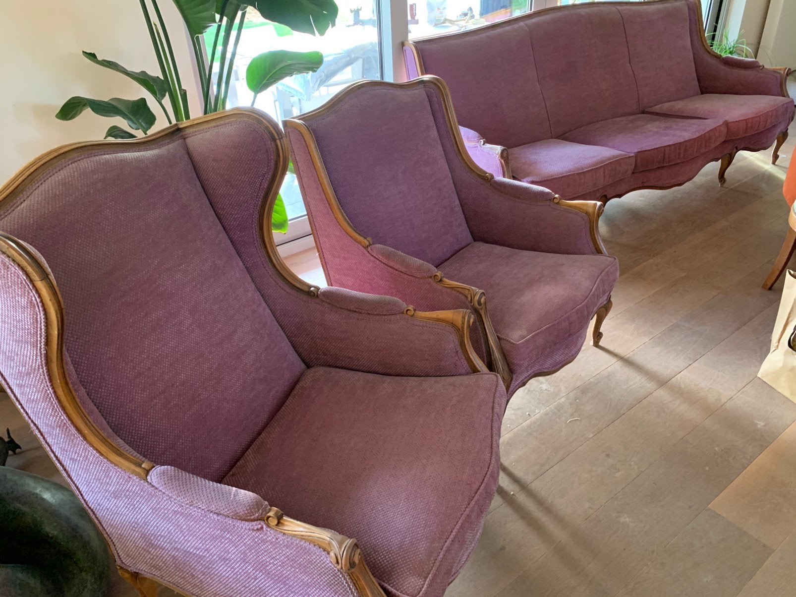 Prachtige vintage Louis XV / bergère – 3-zits + 2 fauteuils, Huis en Inrichting, Ophalen, Gebruikt, Hout
