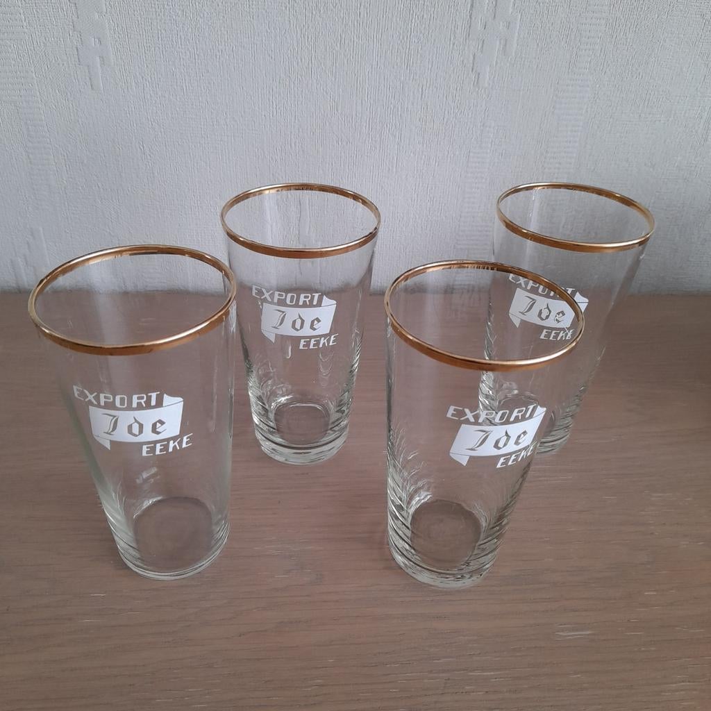 4 oude bierglazen Export Ide Eeke., Collections, Marques de bière, Enlèvement, Verre ou Verres
