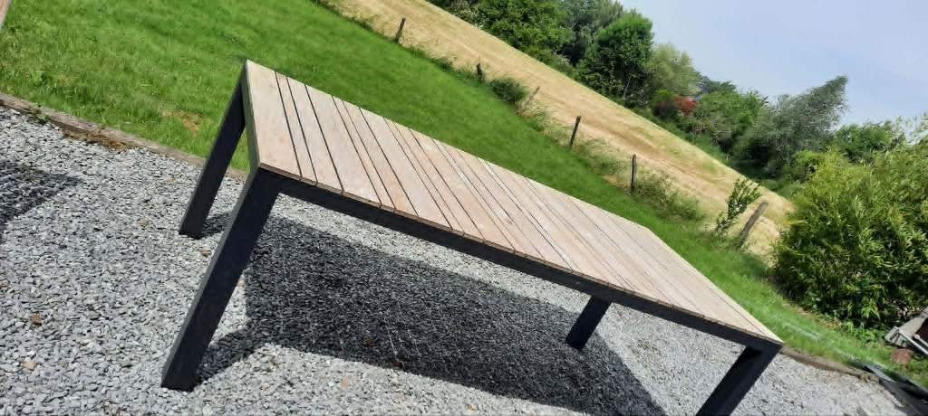 table jardin alu bois 215cm, Enlèvement, Utilisé, Rectangulaire, Bois