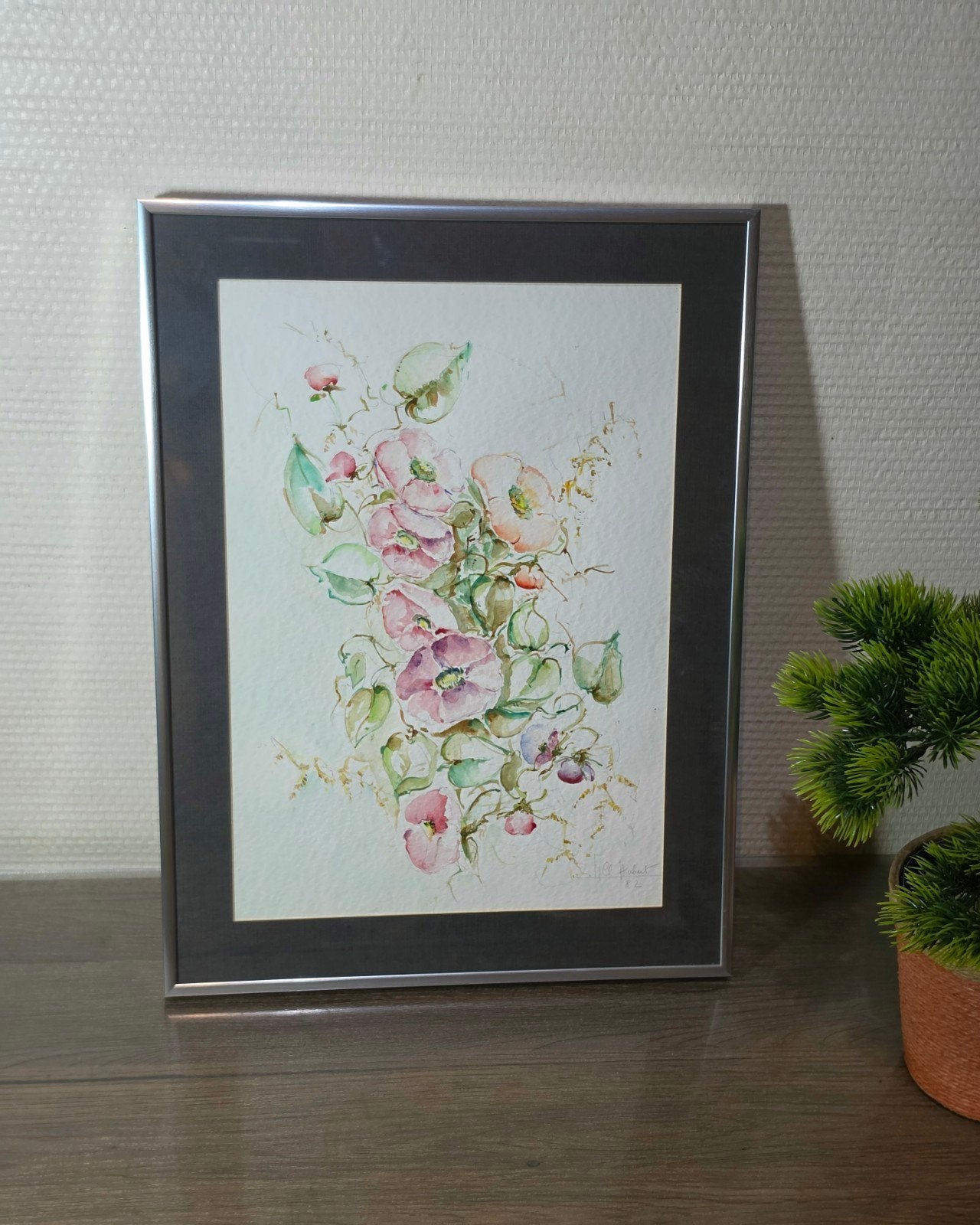 Origineel aquarelschilderij (1982) - Gesigneerd Hubert - The, Ophalen of Verzenden, Gedateerd, Aquarel, Papier