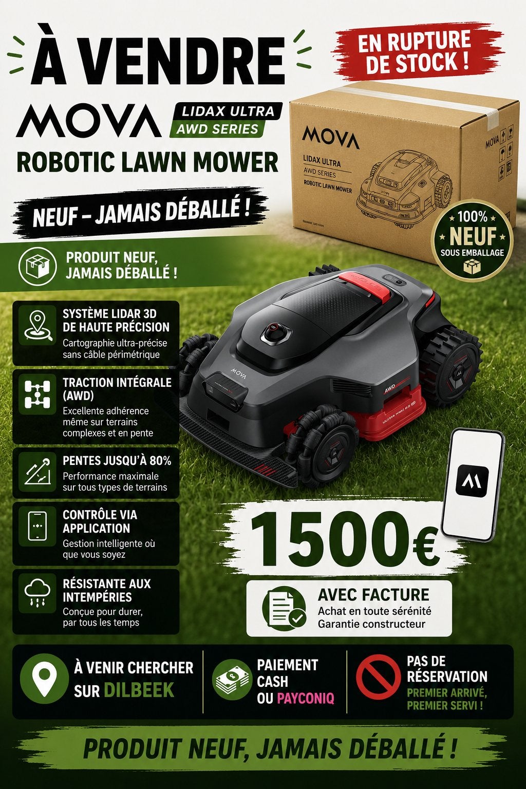 Robot tondeuse Mova Lidax Ultra AWD, Enlèvement, Neuf