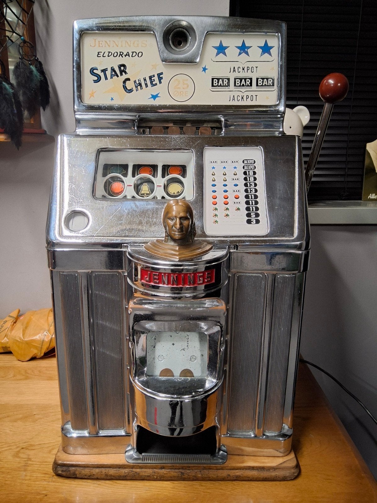 Jennings star chief vintage gokkast jaren 50,60 zeldzaam, Verzamelen, Euro, Ophalen, Gebruikt, Met sleutels