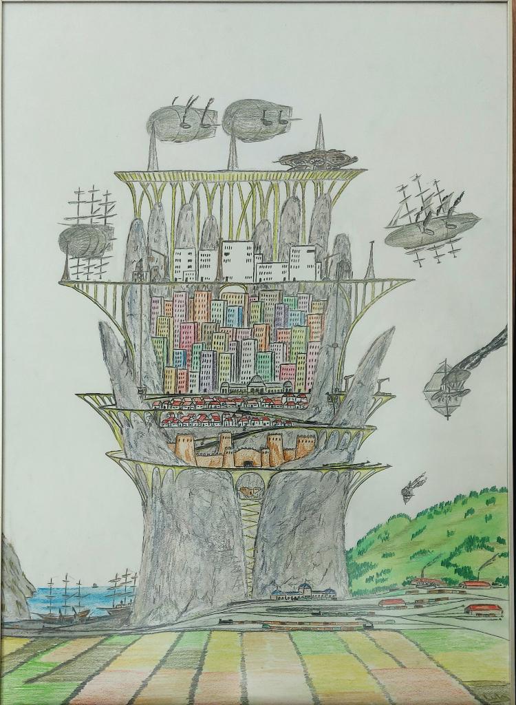 Peinture pastel Steampunk ! signé par Luc Moreau., Antiquités & Art, Art | Peinture | Abstraite, Enlèvement ou Envoi
