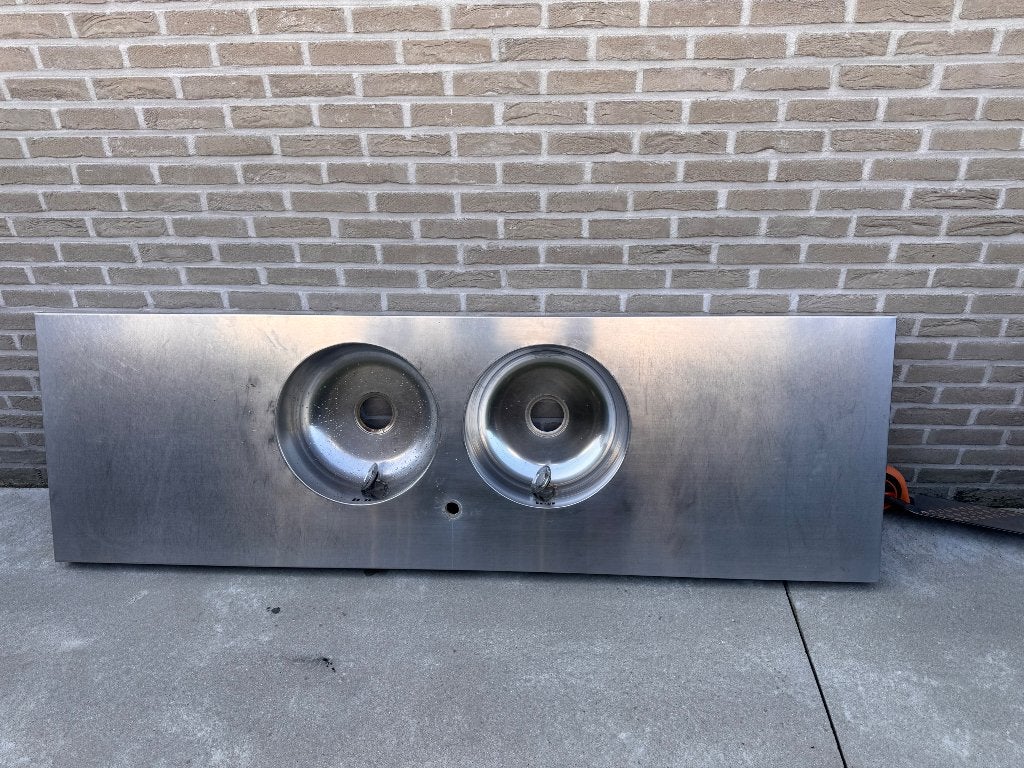 Inox blad met 2 ronde lavabos, Huis en Inrichting, Ophalen, Gebruikt, Staal of Inox, Enkelwandige keuken