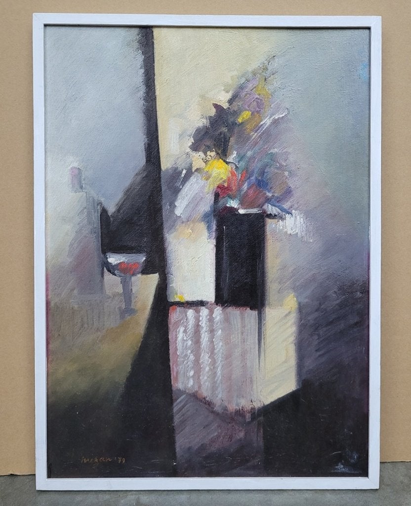 Onleesbare signatuur, stilleven met bloemen, Enlèvement ou Envoi, Encadré, Peinture à l'huile, Fleurs