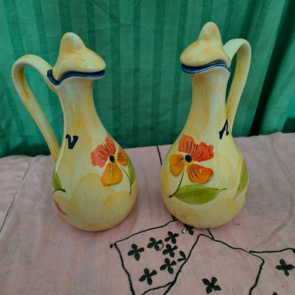 2 Vintage mini waterkannetjes met dop van keramiek, Enlèvement ou Envoi