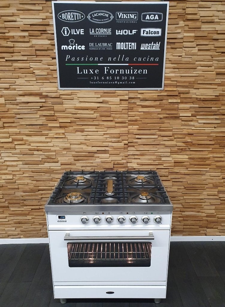 🔥Boretti Fornuis 80cm Wit & RVS elektrische oven 5 pits, Gaz, Classe énergétique A ou plus économe, Comme neuf, Enlèvement
