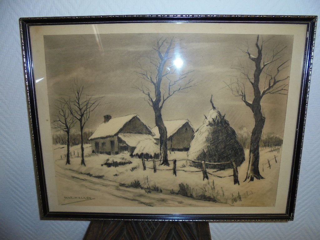 ets van War MACKEN - boerderij, Antiquités & Art, Art | Dessins & Photographie, Enlèvement, Eau-forte, Dessin au crayon, Fait main
