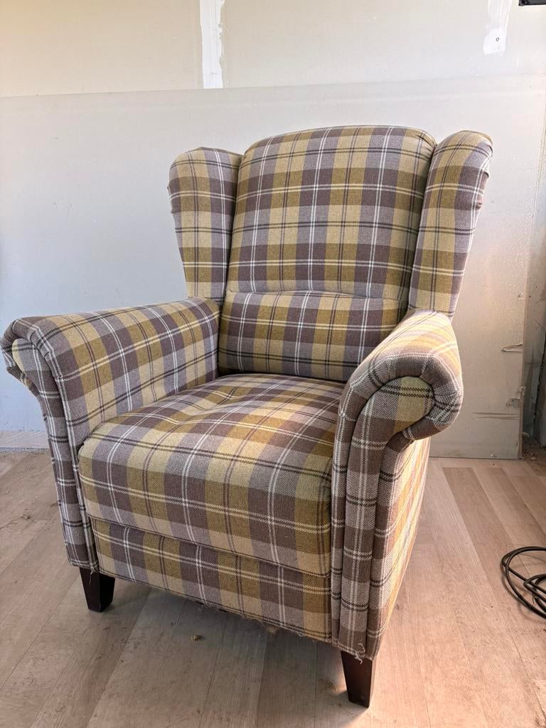 Fauteuill met geruite stof, Huis en Inrichting, Ophalen, Minder dan 75 cm, Zo goed als nieuw, 75 tot 100 cm