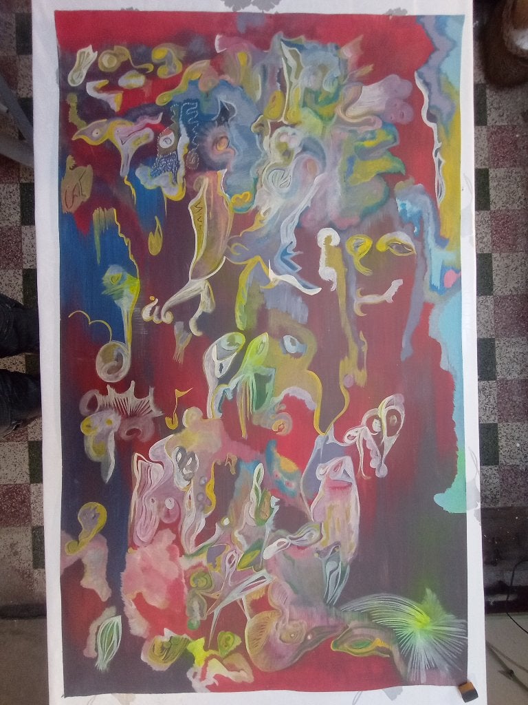 Grand tableau abstrait Priscilla Delaunoit 123x74, B2, Enlèvement