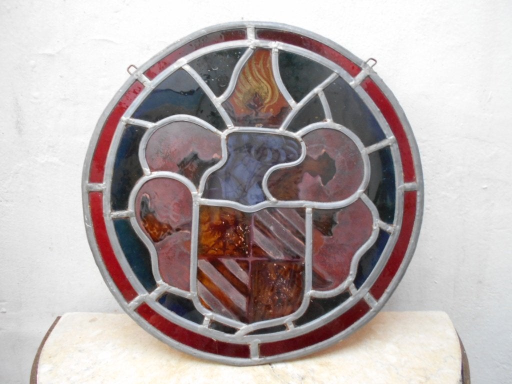 oud loodglasraam  wapenschild?, Ophalen of Verzenden