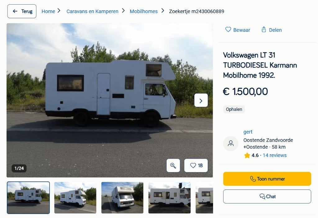 Mobil-home Karmann 1992 pour Volkswagen LT 31 TURBODIESEL., Jusqu'à 5, Autres marques, Boîte manuelle, Onduleur