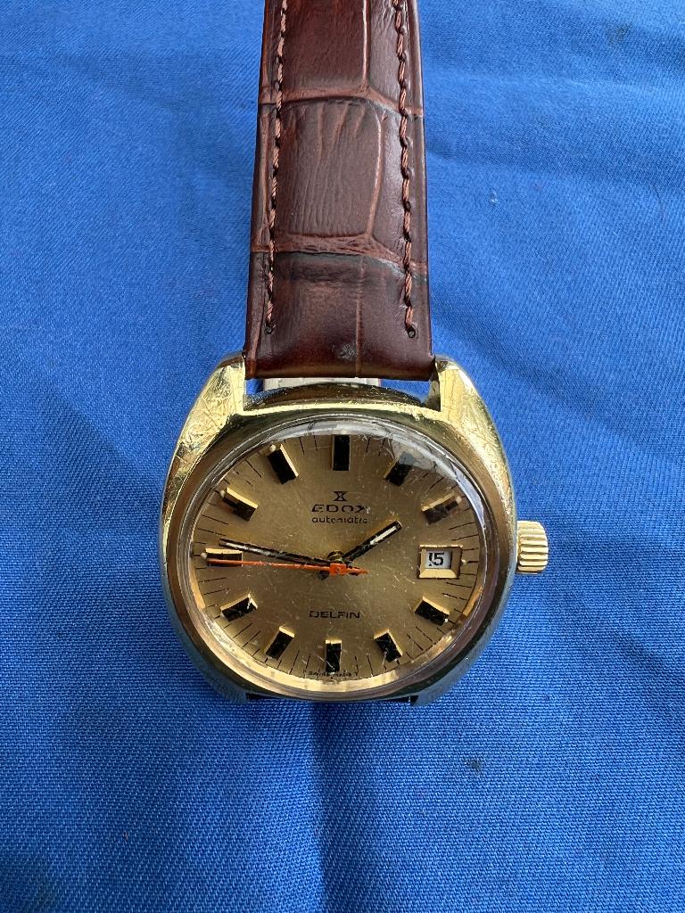 Edox Automatic Delfin Vintage Herenhorloge, Montre-bracelet, Autres marques, Cuir, Comme neuf