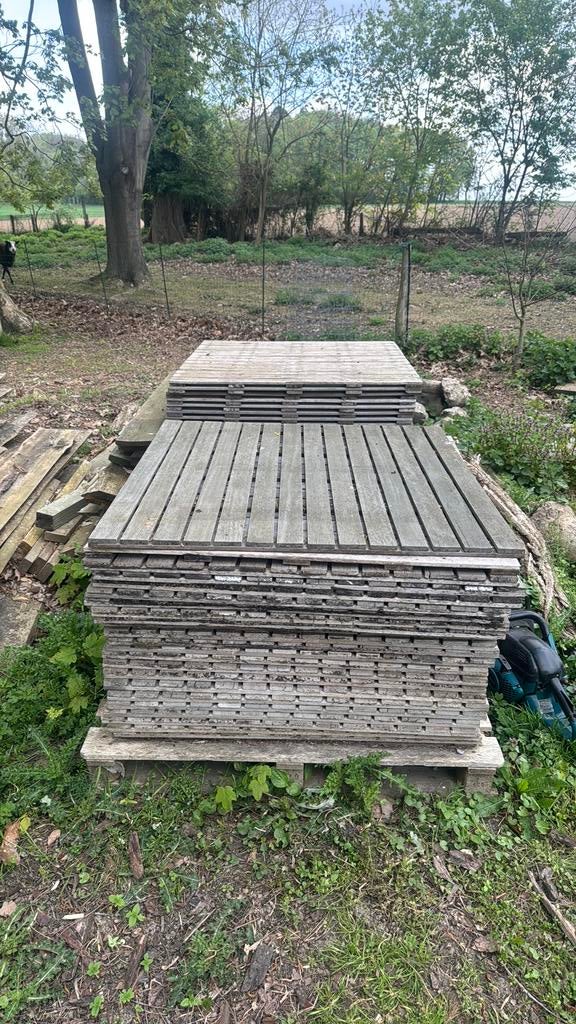 Dalles bois exotique 1m x 1m, Jardin & Terrasse, Terrasses, Comme neuf, Bois, Enlèvement