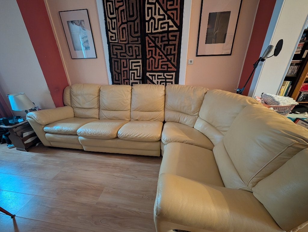 Canapé d’angle modulable en cuir avec repose pieds, Autres dimensions, Moins de 75 cm, Enlèvement, Utilisé