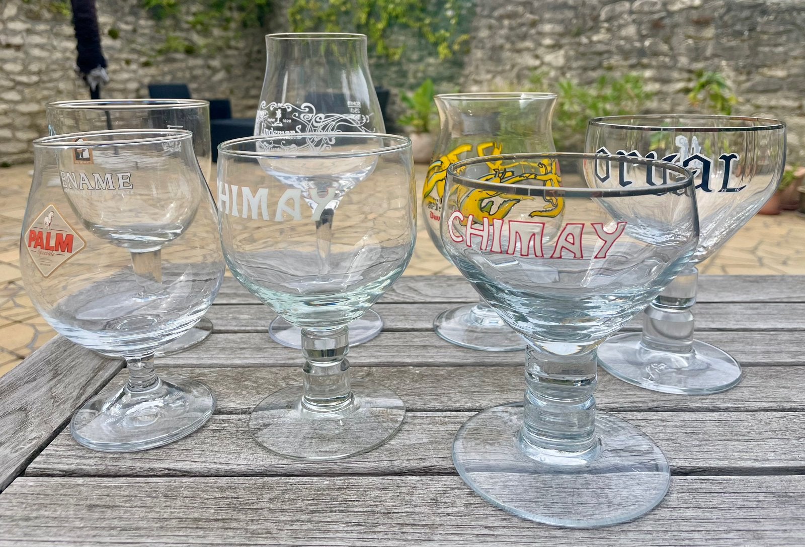 Lot van 7 bierglazen, verschillende merken, Ophalen, Gebruikt
