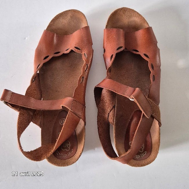 Hee Cognac leren sandalen met sleehak, Kleding | Dames, Schoenen, Zo goed als nieuw, Espadrilles, Bruin, Verzenden