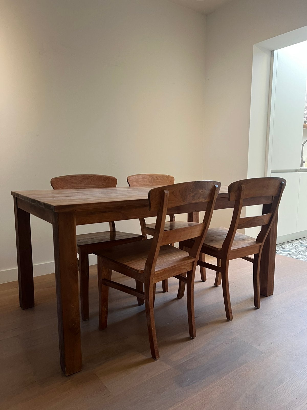 Eettafel massief hout 6p, Ophalen, Gebruikt, Robuust, 4 tot 6 stoelen