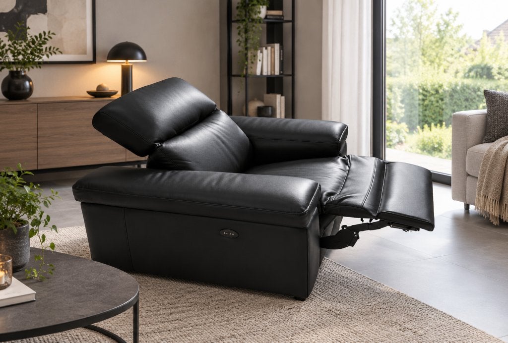 NIEUWE elektrische relaxzetel uit ECHT leder - vaste prijs, Enlèvement, Neuf, Une personne, Cuir